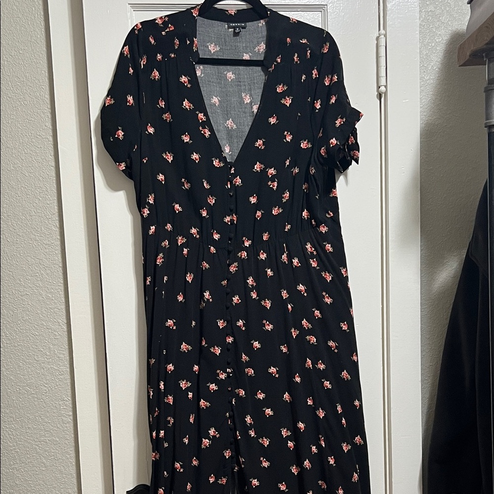 Torrid Black Midi Dress with Pink Floral Pattern
